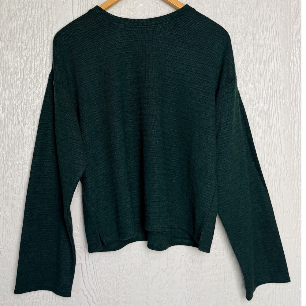 Sanctuary Womens Green Ribbed Knit Long Sleeve Crew Neck Top Size M EUC